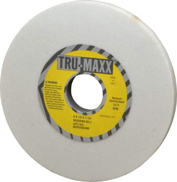 Tru-Maxx - 6" Diam x 1-1/4" Hole x 1/2" Thick, J Hardness, 60 Grit Surface Grinding Wheel - Aluminum Oxide, Type 1, Medium Grade, 5,410 Max RPM, Vitrified Bond, No Recess - Exact Industrial Supply