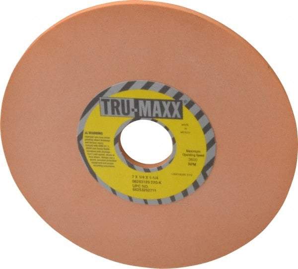 Tru-Maxx - 7" Diam x 1-1/4" Hole x 1/4" Thick, K Hardness, 220 Grit Surface Grinding Wheel - Aluminum Oxide, Type 1, Very Fine Grade, 3,600 Max RPM, Vitrified Bond, No Recess - Exact Industrial Supply