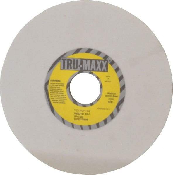 Tru-Maxx - 7" Diam x 1-1/4" Hole x 1/4" Thick, J Hardness, 80 Grit Surface Grinding Wheel - Aluminum Oxide, Type 1, Medium Grade, 3,600 Max RPM, Vitrified Bond, No Recess - Exact Industrial Supply