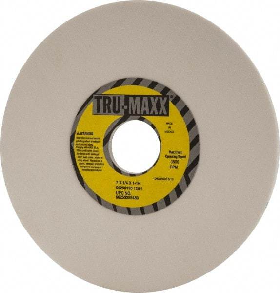 Tru-Maxx - 7" Diam x 1-1/4" Hole x 1/4" Thick, I Hardness, 120 Grit Surface Grinding Wheel - Aluminum Oxide, Type 1, Fine Grade, 3,600 Max RPM, Vitrified Bond, No Recess - Exact Industrial Supply