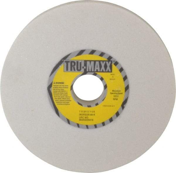 Tru-Maxx - 7" Diam x 1-1/4" Hole x 3/4" Thick, K Hardness, 60 Grit Surface Grinding Wheel - Aluminum Oxide, Type 1, Medium Grade, 3,600 Max RPM, Vitrified Bond, No Recess - Exact Industrial Supply