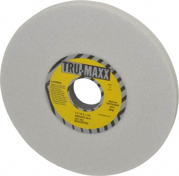 Tru-Maxx - 7" Diam x 1-1/4" Hole x 1/2" Thick, H Hardness, 46 Grit Surface Grinding Wheel - Aluminum Oxide, Type 1, Coarse Grade, 3,600 Max RPM, Vitrified Bond, No Recess - Exact Industrial Supply