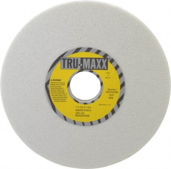 Tru-Maxx - 7" Diam x 1-1/4" Hole x 1/2" Thick, H Hardness, 60 Grit Surface Grinding Wheel - Aluminum Oxide, Type 1, Medium Grade, 3,600 Max RPM, Vitrified Bond, No Recess - Exact Industrial Supply