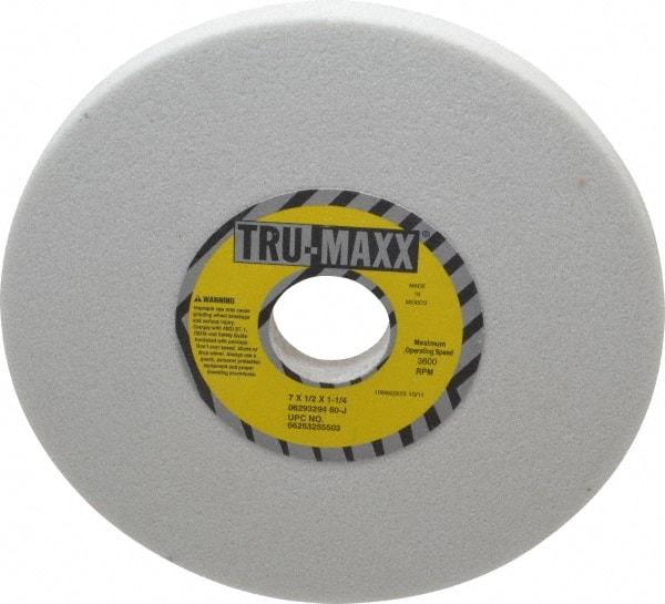 Tru-Maxx - 7" Diam x 1-1/4" Hole x 1/2" Thick, J Hardness, 60 Grit Surface Grinding Wheel - Aluminum Oxide, Type 1, Medium Grade, 3,600 Max RPM, Vitrified Bond, No Recess - Exact Industrial Supply