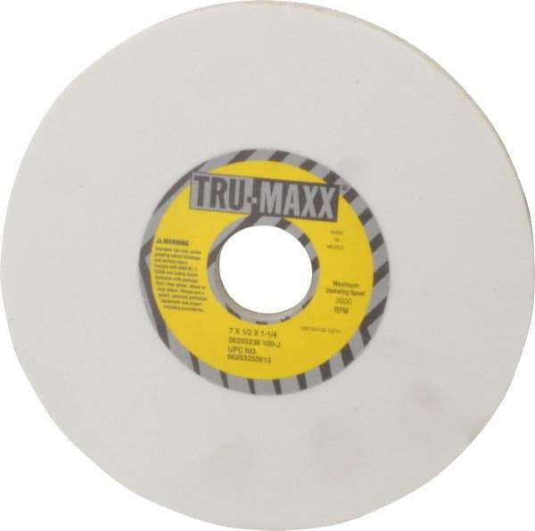 Tru-Maxx - 7" Diam x 1-1/4" Hole x 1/2" Thick, J Hardness, 100 Grit Surface Grinding Wheel - Aluminum Oxide, Type 1, Fine Grade, 3,600 Max RPM, Vitrified Bond, No Recess - Exact Industrial Supply