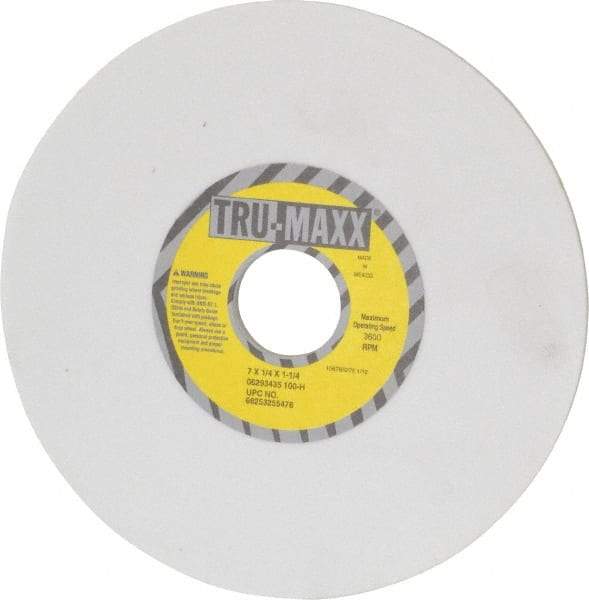 Tru-Maxx - 7" Diam x 1-1/4" Hole x 1/4" Thick, H Hardness, 100 Grit Surface Grinding Wheel - Aluminum Oxide, Type 1, Fine Grade, 3,600 Max RPM, Vitrified Bond, No Recess - Exact Industrial Supply