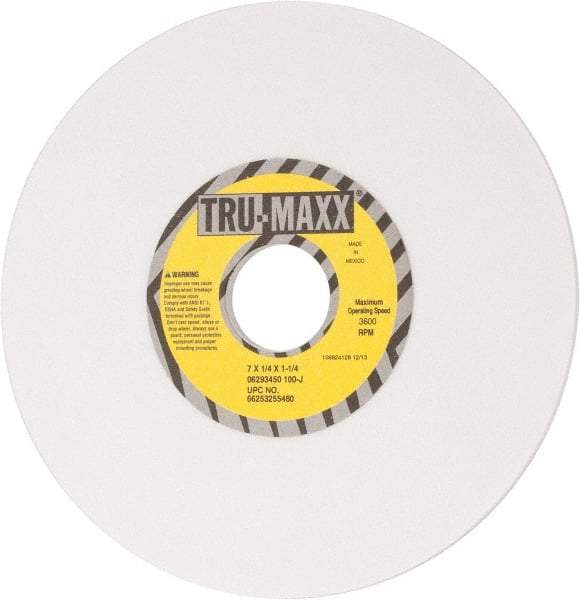 Tru-Maxx - 7" Diam x 1-1/4" Hole x 1/4" Thick, J Hardness, 100 Grit Surface Grinding Wheel - Aluminum Oxide, Type 1, Fine Grade, 3,600 Max RPM, Vitrified Bond, No Recess - Exact Industrial Supply