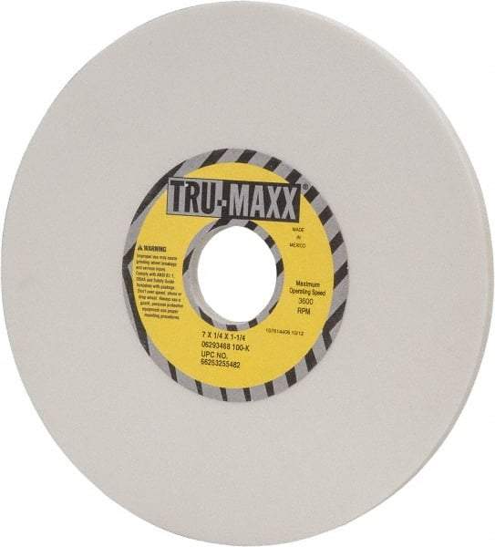 Tru-Maxx - 7" Diam x 1-1/4" Hole x 1/4" Thick, K Hardness, 100 Grit Surface Grinding Wheel - Aluminum Oxide, Type 1, Fine Grade, 3,600 Max RPM, Vitrified Bond, No Recess - Exact Industrial Supply
