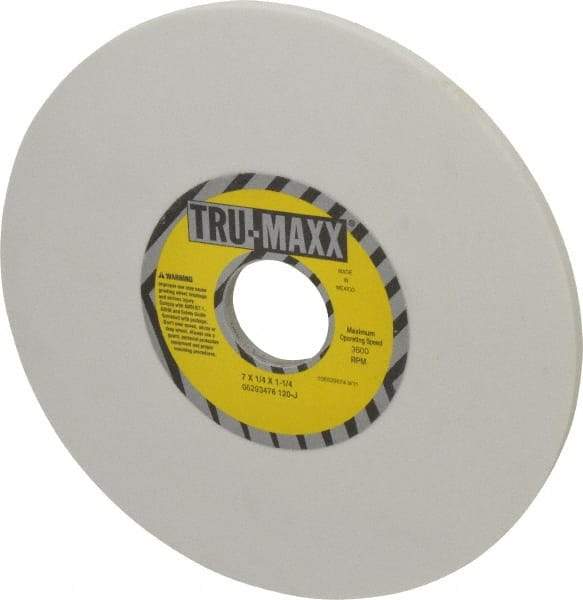 Tru-Maxx - 7" Diam x 1-1/4" Hole x 1/4" Thick, J Hardness, 120 Grit Surface Grinding Wheel - Aluminum Oxide, Type 1, Fine Grade, 3,600 Max RPM, Vitrified Bond, No Recess - Exact Industrial Supply