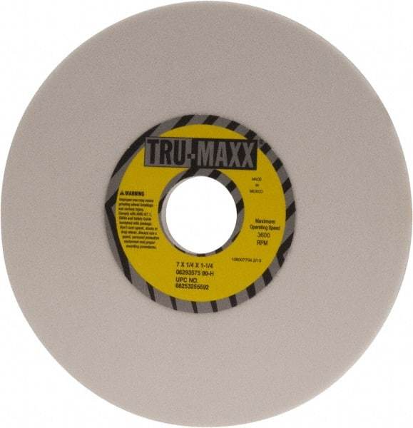 Tru-Maxx - 7" Diam x 1-1/4" Hole x 1/4" Thick, H Hardness, 80 Grit Surface Grinding Wheel - Aluminum Oxide, Type 1, Medium Grade, 3,600 Max RPM, Vitrified Bond, No Recess - Exact Industrial Supply