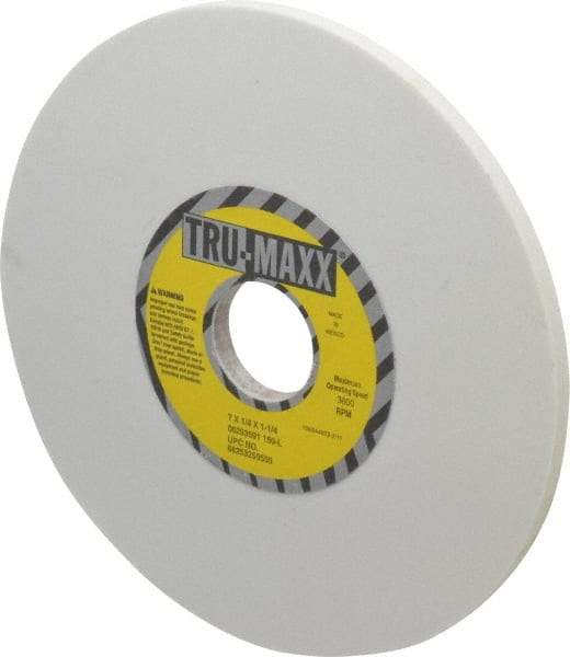Tru-Maxx - 7" Diam x 1-1/4" Hole x 1/4" Thick, L Hardness, 150 Grit Surface Grinding Wheel - Aluminum Oxide, Type 1, Very Fine Grade, 3,600 Max RPM, Vitrified Bond, No Recess - Exact Industrial Supply