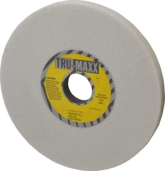 Tru-Maxx - 7" Diam x 1-1/4" Hole x 1/2" Thick, L Hardness, 60 Grit Surface Grinding Wheel - Aluminum Oxide, Type 1, Medium Grade, 3,600 Max RPM, Vitrified Bond, No Recess - Exact Industrial Supply