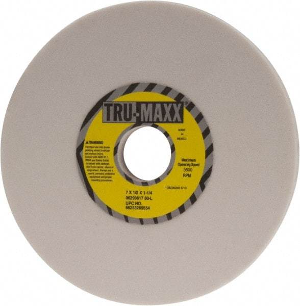 Tru-Maxx - 7" Diam x 1-1/4" Hole x 1/2" Thick, L Hardness, 80 Grit Surface Grinding Wheel - Aluminum Oxide, Type 1, Medium Grade, 3,600 Max RPM, Vitrified Bond, No Recess - Exact Industrial Supply