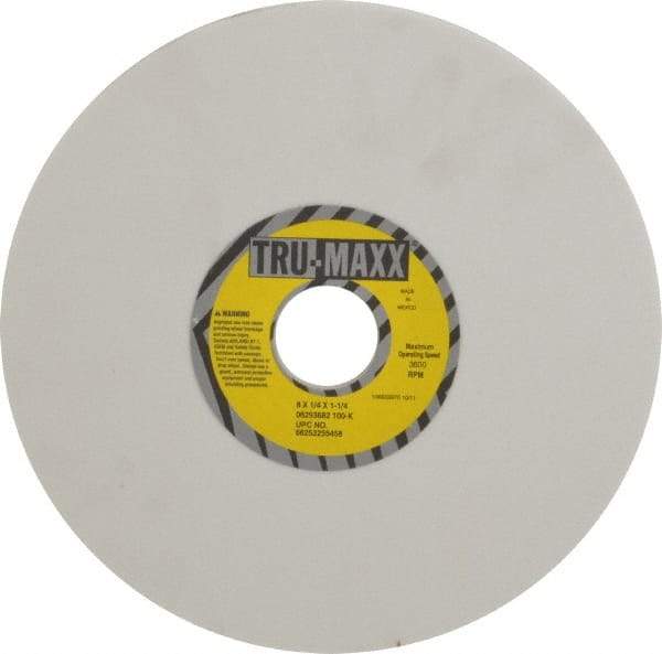 Tru-Maxx - 8" Diam x 1-1/4" Hole x 1/4" Thick, K Hardness, 100 Grit Surface Grinding Wheel - Aluminum Oxide, Type 1, Fine Grade, 3,600 Max RPM, Vitrified Bond, No Recess - Exact Industrial Supply