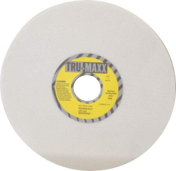 Tru-Maxx - 8" Diam x 1-1/4" Hole x 1/4" Thick, K Hardness, 60 Grit Surface Grinding Wheel - Aluminum Oxide, Type 1, Medium Grade, 3,600 Max RPM, Vitrified Bond, No Recess - Exact Industrial Supply