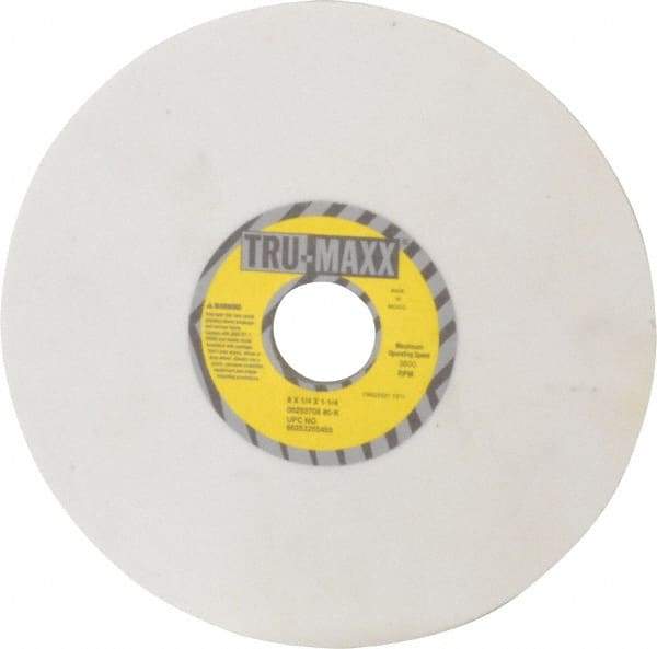 Tru-Maxx - 8" Diam x 1-1/4" Hole x 1/4" Thick, K Hardness, 80 Grit Surface Grinding Wheel - Aluminum Oxide, Type 1, Medium Grade, 3,600 Max RPM, Vitrified Bond, No Recess - Exact Industrial Supply
