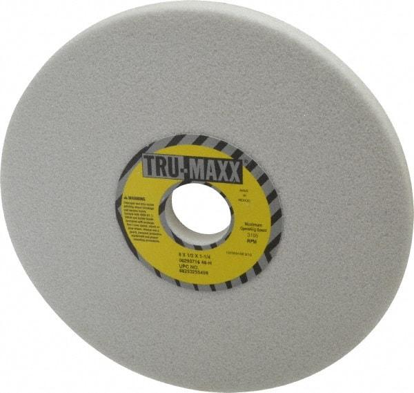 Tru-Maxx - 8" Diam x 1-1/4" Hole x 1/2" Thick, H Hardness, 46 Grit Surface Grinding Wheel - Aluminum Oxide, Type 1, Coarse Grade, 3,105 Max RPM, Vitrified Bond, No Recess - Exact Industrial Supply