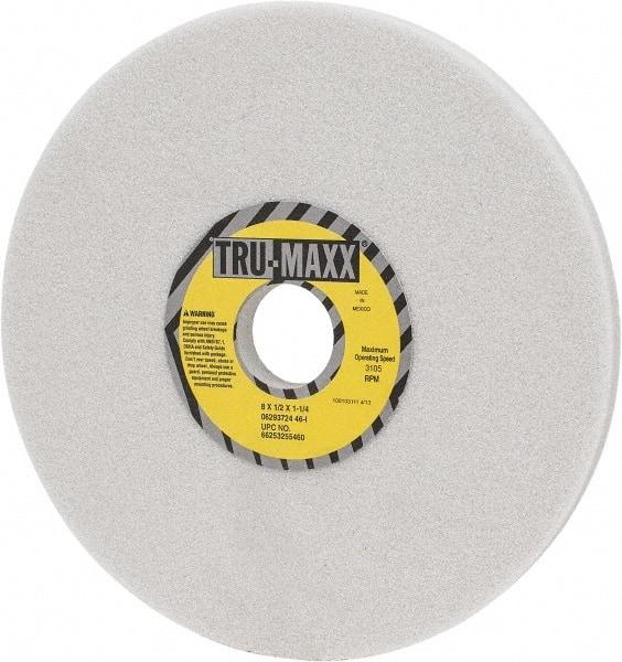Tru-Maxx - 8" Diam x 1-1/4" Hole x 1/2" Thick, I Hardness, 46 Grit Surface Grinding Wheel - Aluminum Oxide, Type 1, Coarse Grade, 3,105 Max RPM, Vitrified Bond, No Recess - Exact Industrial Supply