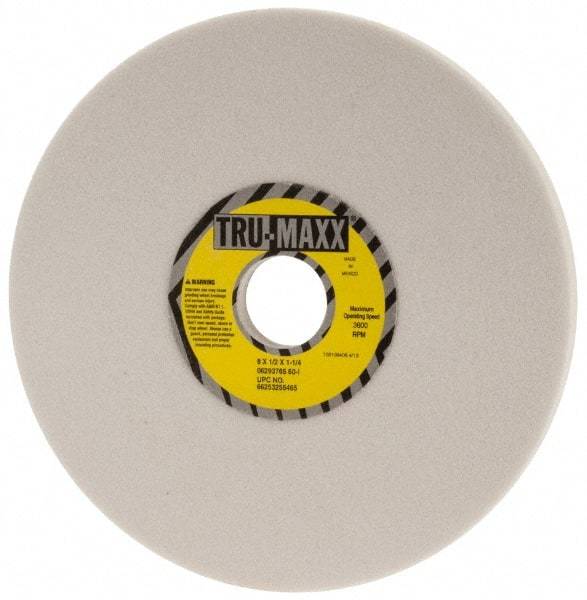 Tru-Maxx - 8" Diam x 1-1/4" Hole x 1/2" Thick, I Hardness, 60 Grit Surface Grinding Wheel - Aluminum Oxide, Type 1, Medium Grade, 3,600 Max RPM, Vitrified Bond, No Recess - Exact Industrial Supply