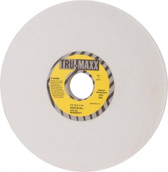 Tru-Maxx - 8" Diam x 1-1/4" Hole x 1/2" Thick, J Hardness, 80 Grit Surface Grinding Wheel - Aluminum Oxide, Type 1, Medium Grade, 3,600 Max RPM, Vitrified Bond, No Recess - Exact Industrial Supply