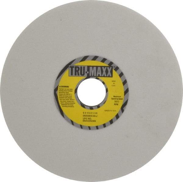 Tru-Maxx - 8" Diam x 1-1/4" Hole x 1/4" Thick, J Hardness, 60 Grit Surface Grinding Wheel - Aluminum Oxide, Type 1, Medium Grade, 3,600 Max RPM, Vitrified Bond, No Recess - Exact Industrial Supply