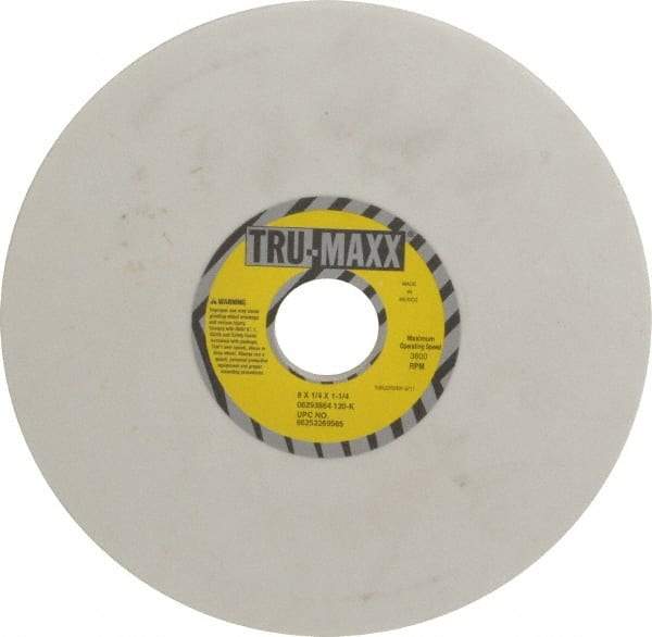 Tru-Maxx - 8" Diam x 1-1/4" Hole x 1/4" Thick, K Hardness, 120 Grit Surface Grinding Wheel - Aluminum Oxide, Type 1, Fine Grade, 3,600 Max RPM, Vitrified Bond, No Recess - Exact Industrial Supply