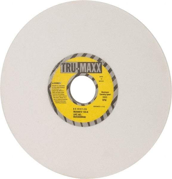 Tru-Maxx - 8" Diam x 1-1/4" Hole x 1/4" Thick, K Hardness, 150 Grit Surface Grinding Wheel - Aluminum Oxide, Type 1, Very Fine Grade, 3,600 Max RPM, Vitrified Bond, No Recess - Exact Industrial Supply