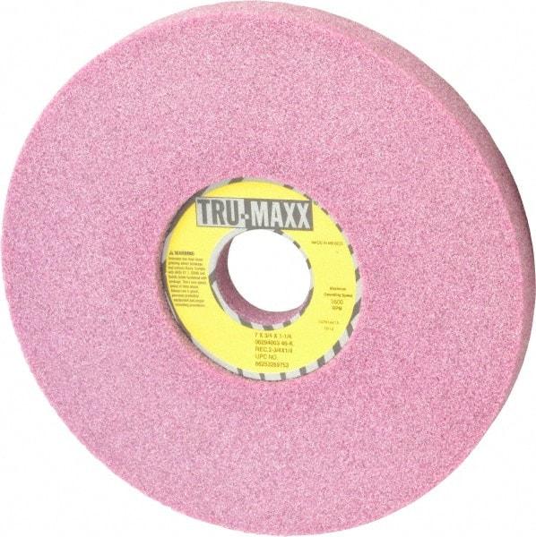 Tru-Maxx - 7" Diam x 1-1/4" Hole x 3/4" Thick, K Hardness, 46 Grit Surface Grinding Wheel - Aluminum Oxide, Type 5, Coarse Grade, 3,600 Max RPM, Vitrified Bond, One-Side Recess - Exact Industrial Supply