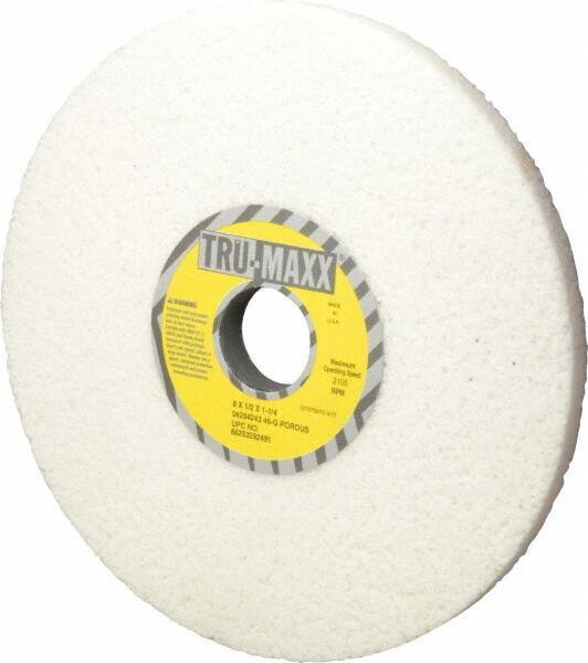 Tru-Maxx - 8" Diam x 1-1/4" Hole x 1/2" Thick, G Hardness, 46 Grit Surface Grinding Wheel - Aluminum Oxide, Type 1, Coarse Grade, 3,105 Max RPM, Vitrified Bond, No Recess - Exact Industrial Supply