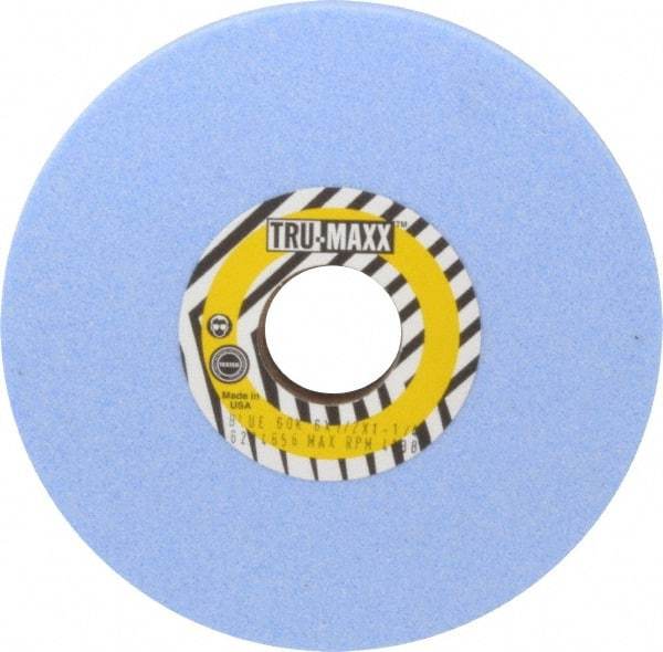 Tru-Maxx - 6" Diam x 1-1/4" Hole x 1/2" Thick, K Hardness, 60 Grit Surface Grinding Wheel - Ceramic, Type 1, Medium Grade, 5,410 Max RPM, Vitrified Bond, No Recess - Exact Industrial Supply