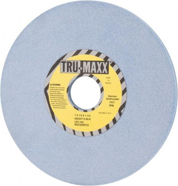 Tru-Maxx - 7" Diam x 1-1/4" Hole x 1/4" Thick, K Hardness, 80 Grit Surface Grinding Wheel - Ceramic, Type 1, Medium Grade, 3,600 Max RPM, Vitrified Bond, No Recess - Exact Industrial Supply