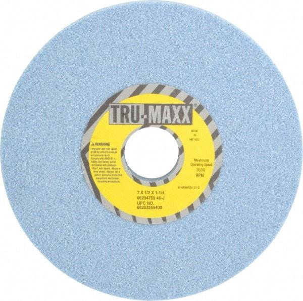 Tru-Maxx - 7" Diam x 1-1/4" Hole x 1/2" Thick, J Hardness, 46 Grit Surface Grinding Wheel - Ceramic, Type 1, Coarse Grade, 3,600 Max RPM, Vitrified Bond, No Recess - Exact Industrial Supply