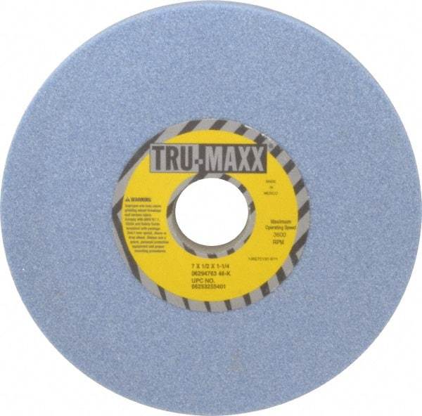 Tru-Maxx - 7" Diam x 1-1/4" Hole x 1/2" Thick, K Hardness, 46 Grit Surface Grinding Wheel - Ceramic, Type 1, Coarse Grade, 3,600 Max RPM, Vitrified Bond, No Recess - Exact Industrial Supply