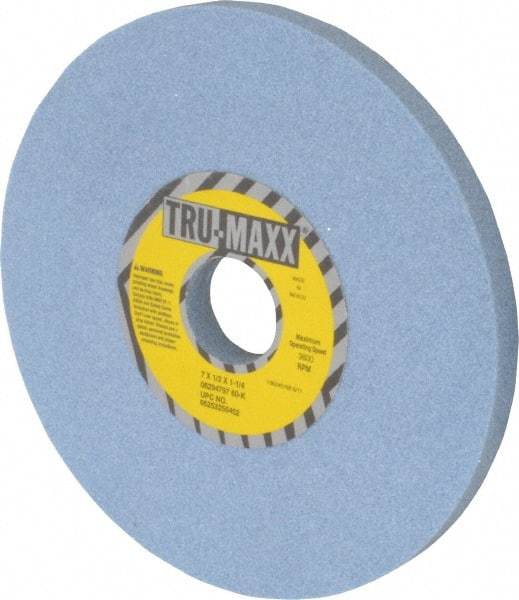 Tru-Maxx - 7" Diam x 1-1/4" Hole x 1/2" Thick, K Hardness, 60 Grit Surface Grinding Wheel - Ceramic, Type 1, Medium Grade, 3,600 Max RPM, Vitrified Bond, No Recess - Exact Industrial Supply