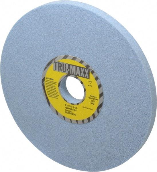 Tru-Maxx - 8" Diam x 1-1/4" Hole x 1/2" Thick, I Hardness, 60 Grit Surface Grinding Wheel - Ceramic, Type 1, Medium Grade, 3,600 Max RPM, Vitrified Bond, No Recess - Exact Industrial Supply