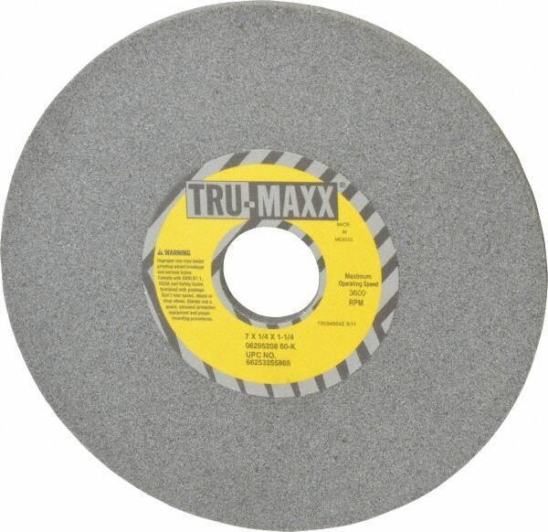 Tru-Maxx - 7" Diam x 1-1/4" Hole x 1/4" Thick, K Hardness, 60 Grit Surface Grinding Wheel - Aluminum Oxide, Type 1, Medium Grade, 3,600 Max RPM, Vitrified Bond, No Recess - Exact Industrial Supply