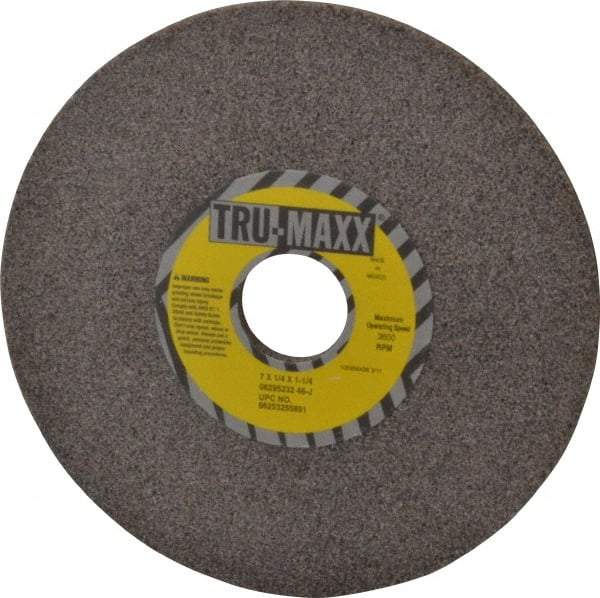 Tru-Maxx - 7" Diam x 1-1/4" Hole x 1/4" Thick, J Hardness, 46 Grit Surface Grinding Wheel - Aluminum Oxide, Type 1, Coarse Grade, 3,600 Max RPM, Vitrified Bond, No Recess - Exact Industrial Supply