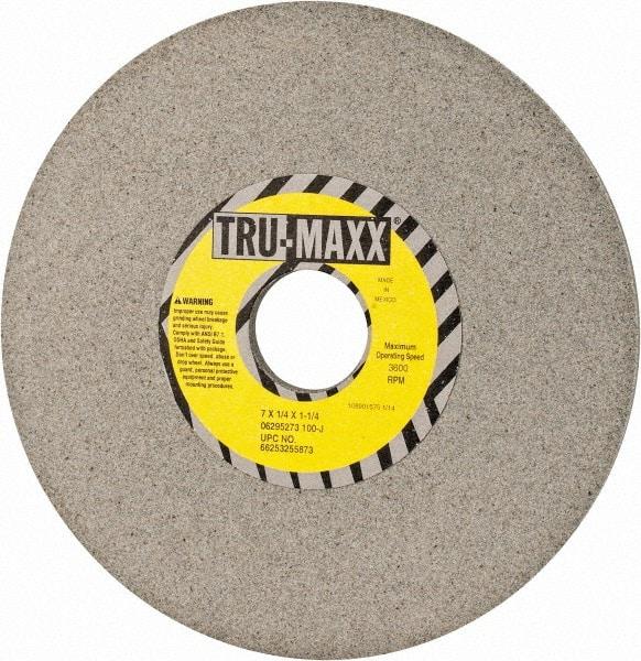 Tru-Maxx - 7" Diam x 1-1/4" Hole x 1/4" Thick, J Hardness, 100 Grit Surface Grinding Wheel - Aluminum Oxide, Type 1, Fine Grade, 3,600 Max RPM, Vitrified Bond, No Recess - Exact Industrial Supply