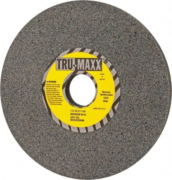 Tru-Maxx - 7" Diam x 1-1/4" Hole x 1/2" Thick, K Hardness, 60 Grit Surface Grinding Wheel - Aluminum Oxide, Type 1, Medium Grade, 3,600 Max RPM, Vitrified Bond, No Recess - Exact Industrial Supply