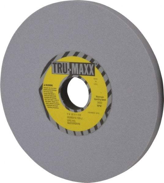 Tru-Maxx - 7" Diam x 1-1/4" Hole x 1/2" Thick, L Hardness, 120 Grit Surface Grinding Wheel - Aluminum Oxide, Type 1, Fine Grade, 3,600 Max RPM, Vitrified Bond, No Recess - Exact Industrial Supply