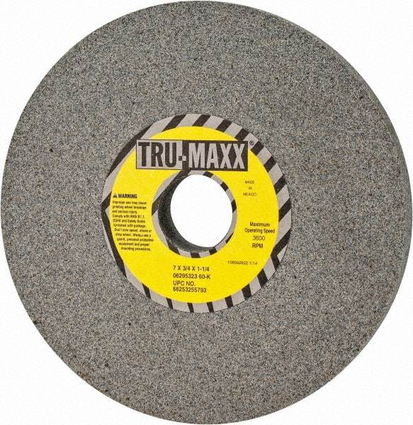 Tru-Maxx - 7" Diam x 1-1/4" Hole x 3/4" Thick, K Hardness, 60 Grit Surface Grinding Wheel - Aluminum Oxide, Type 1, Medium Grade, 3,600 Max RPM, Vitrified Bond, No Recess - Exact Industrial Supply