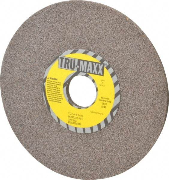 Tru-Maxx - 7" Diam x 1-1/4" Hole x 1/4" Thick, H Hardness, 46 Grit Surface Grinding Wheel - Aluminum Oxide, Type 1, Coarse Grade, 3,600 Max RPM, Vitrified Bond, No Recess - Exact Industrial Supply
