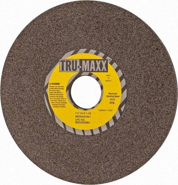 Tru-Maxx - 7" Diam x 1-1/4" Hole x 1/4" Thick, I Hardness, 60 Grit Surface Grinding Wheel - Aluminum Oxide, Type 1, Medium Grade, 3,600 Max RPM, Vitrified Bond, No Recess - Exact Industrial Supply
