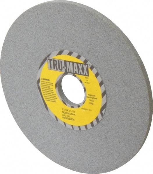 Tru-Maxx - 7" Diam x 1-1/4" Hole x 1/4" Thick, K Hardness, 80 Grit Surface Grinding Wheel - Aluminum Oxide, Type 1, Medium Grade, 3,600 Max RPM, Vitrified Bond, No Recess - Exact Industrial Supply