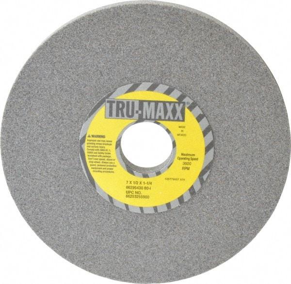 Tru-Maxx - 7" Diam x 1-1/4" Hole x 1/2" Thick, I Hardness, 80 Grit Surface Grinding Wheel - Aluminum Oxide, Type 1, Medium Grade, 3,600 Max RPM, Vitrified Bond, No Recess - Exact Industrial Supply