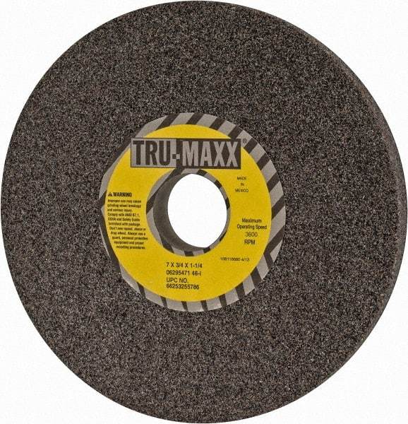 Tru-Maxx - 7" Diam x 1-1/4" Hole x 3/4" Thick, I Hardness, 46 Grit Surface Grinding Wheel - Aluminum Oxide, Type 1, Coarse Grade, 3,600 Max RPM, Vitrified Bond, No Recess - Exact Industrial Supply