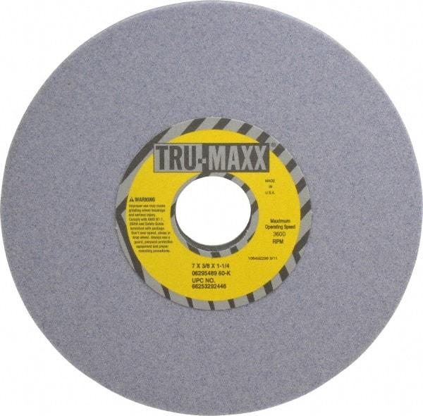 Tru-Maxx - 7" Diam x 1-1/4" Hole x 3/8" Thick, K Hardness, 60 Grit Surface Grinding Wheel - Aluminum Oxide, Type 1, Medium Grade, 3,600 Max RPM, Vitrified Bond, No Recess - Exact Industrial Supply