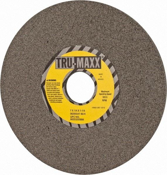 Tru-Maxx - 7" Diam x 1-1/4" Hole x 1/4" Thick, H Hardness, 80 Grit Surface Grinding Wheel - Aluminum Oxide, Type 1, Medium Grade, 3,600 Max RPM, Vitrified Bond, No Recess - Exact Industrial Supply