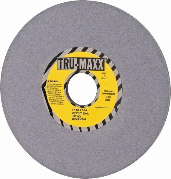 Tru-Maxx - 7" Diam x 1-1/4" Hole x 1/4" Thick, L Hardness, 220 Grit Surface Grinding Wheel - Aluminum Oxide, Type 1, Very Fine Grade, 3,600 Max RPM, Vitrified Bond, No Recess - Exact Industrial Supply