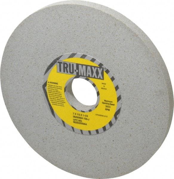 Tru-Maxx - 7" Diam x 1-1/4" Hole x 1/2" Thick, J Hardness, 100 Grit Surface Grinding Wheel - Aluminum Oxide, Type 1, Fine Grade, 3,600 Max RPM, Vitrified Bond, No Recess - Exact Industrial Supply